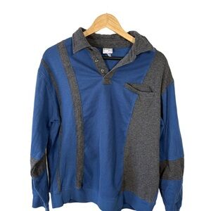 Haband Casual Joe Patchwork Long Sleeve Polo Shirt Blue/Gray